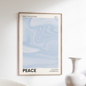 Light Blue Poster, Peace Poster, Digital Print, Room Decor Aesthetic Blue Wall Art, Trendy Dorm Room Decor, Baby Blue Wall Print College