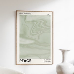 Green Poster, Room Decor Aesthetic, Trendy Green Wall Art, Peace Retro Motivational Typography Print, Dorm Decor Sage Green Art Print