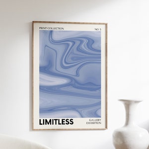 Cartel azul, impresión de arte audaz, impresión de tipografía ilimitada, decoración de habitación estética retro, impresión de arte positivo azul oscuro, cartel de palabra azul