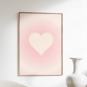 Pastel Pink Heart Poster, Gradient Pink Trendy Wall Art, Aesthetic Preppy Room Decor, Blush Pink Retro Girly Print, Digital Download