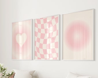 Light Pink Posters Set of 3 Aesthetic Prints Pink Coquette Pink Girly Room Decor Baby Pink 3 Piece Wall Art Blush Pink Dorm Wall Art Pink