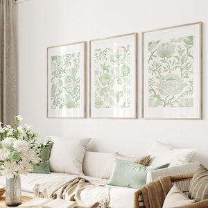 Green Wall Art Vintage Floral Print Set of 3 Green Posters Digital Download Chinoiserie Floral Wall Decor Aesthetic Art Prints Mature