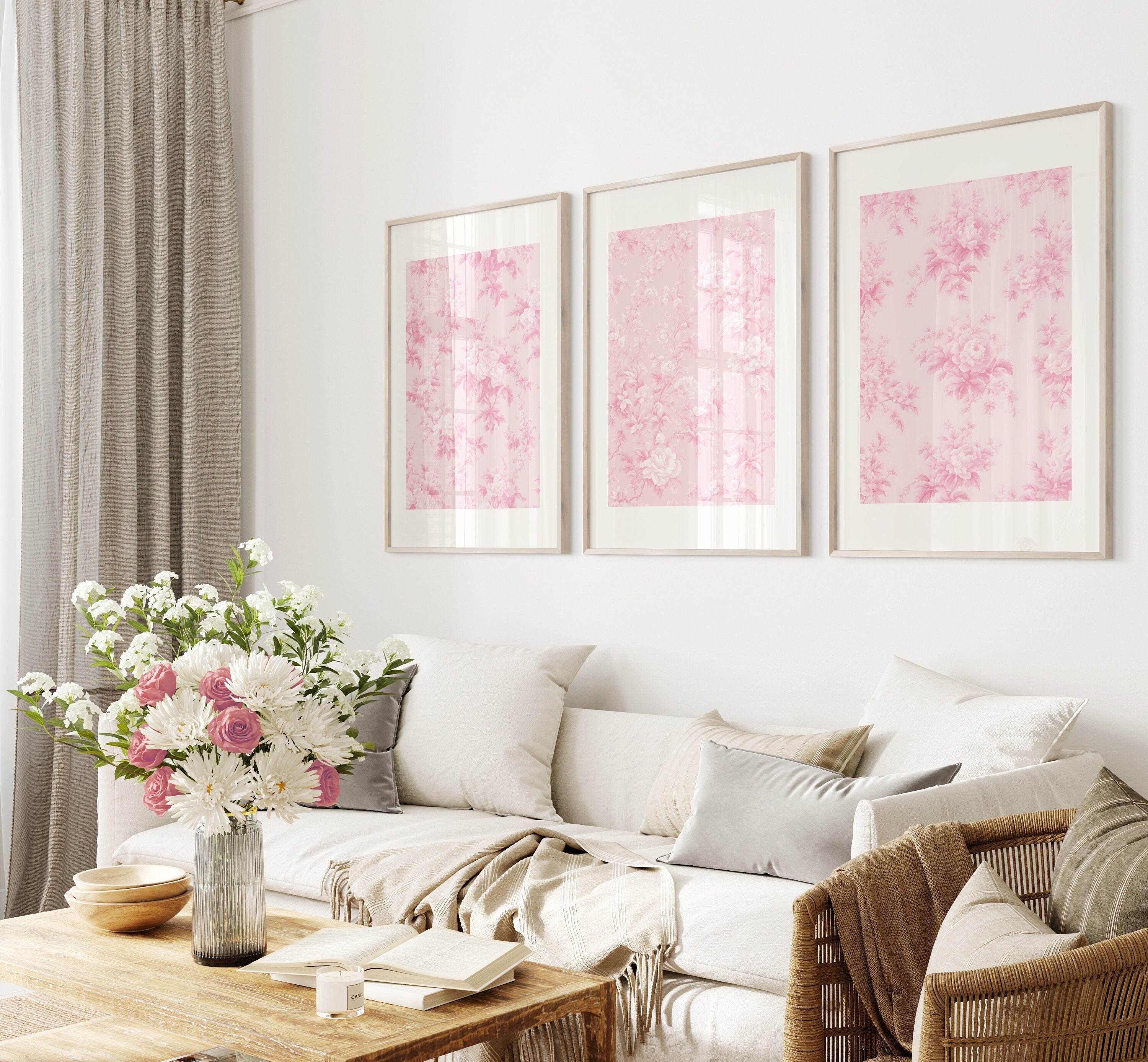 Love Shack Fancy Wall Art Pink Vintage Floral Print Set of 3 Pink Posters Digital Download Pink Wall Decor Dorm Room Print Mature Wall Art