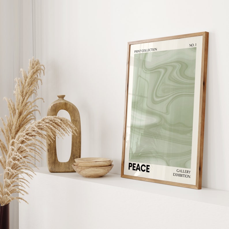 Green Poster, Room Decor Aesthetic, Trendy Green Wall Art, Peace Retro Motivational Typography Print, Dorm Decor Sage Green Art Print image 8
