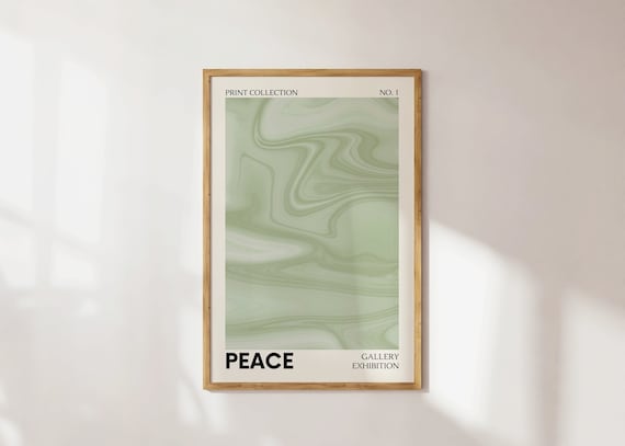 Green Poster, Room Decor Aesthetic, Trendy Green Wall Art, Peace Retro Motivational Typography Print, Dorm Decor Sage Green Art Print