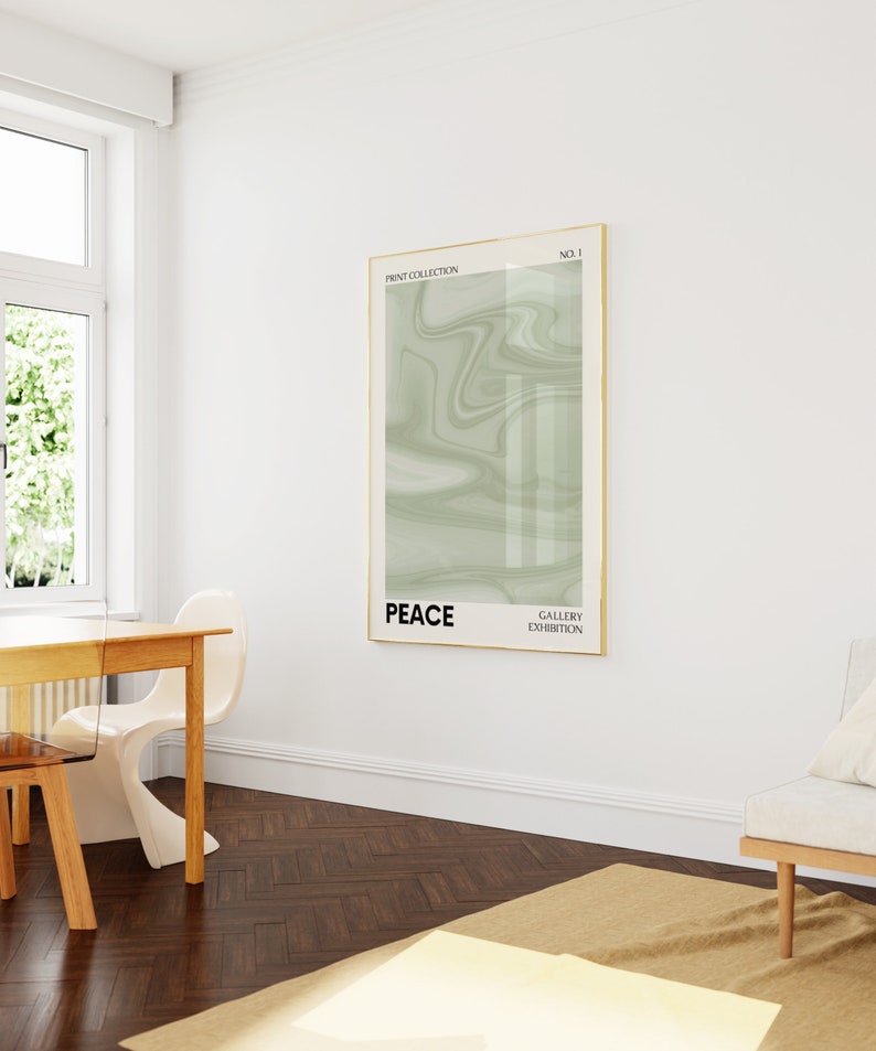 Green Poster, Room Decor Aesthetic, Trendy Green Wall Art, Peace Retro Motivational Typography Print, Dorm Decor Sage Green Art Print image 7