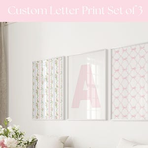 Custom Letter Print Set of 3 Love Shack Fancy Wall Art Girly Dorm Print Personalized Name Print Girls Vintage Floral Monogram Pink Striped