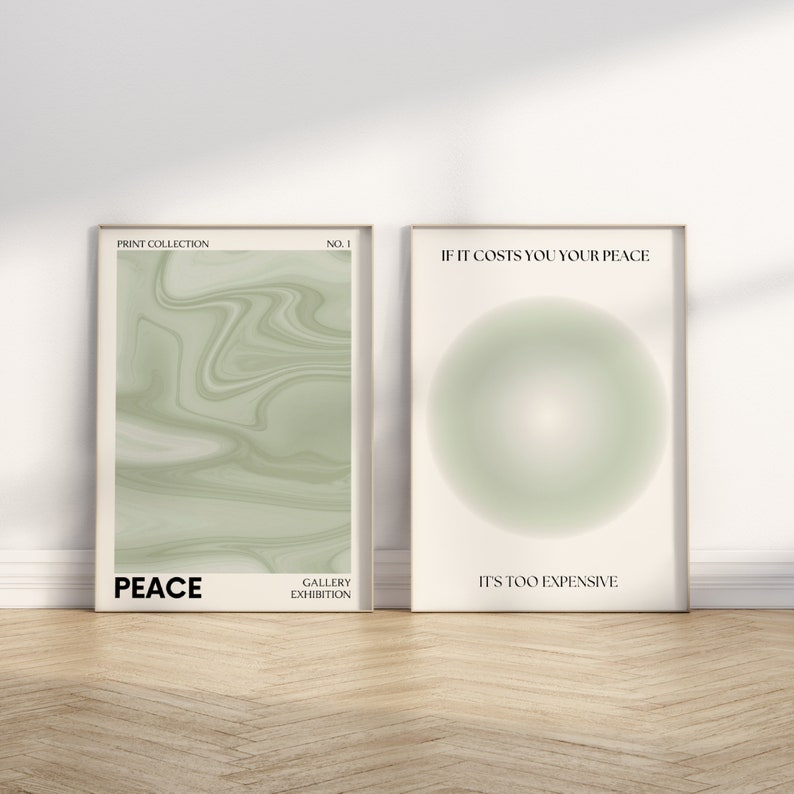 Green Poster Set of 3 Sage Green Wall Art Aesthetic Posters Etsy