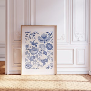 Chinoiserie Wall Art Blue Vintage Floral Print Set of 3 Blue Posters ...