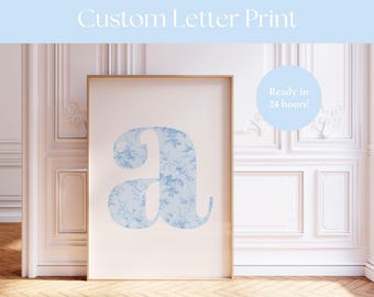 Custom Letter Print Monogram Digital Print Personalized Name Print Dorm Wall Art Light Blue Girls Vintage Floral Art Custom Gallery Wall Set