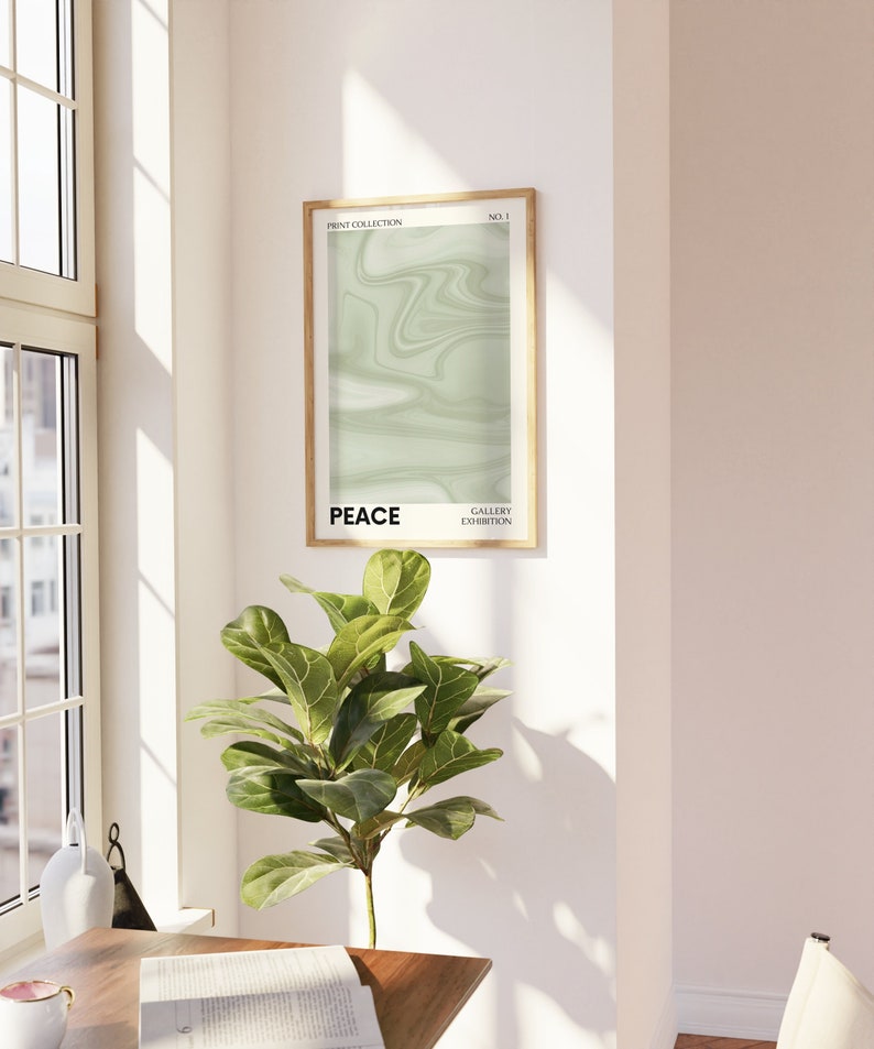Green Poster, Room Decor Aesthetic, Trendy Green Wall Art, Peace Retro Motivational Typography Print, Dorm Decor Sage Green Art Print image 6