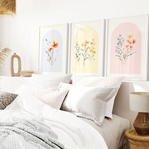 Wildflowers Wall Art Set of 3 Pink Blue Yellow Pastel Floral Dorm Room ...