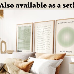 Green Poster, Room Decor Aesthetic, Trendy Green Wall Art, Peace Retro Motivational Typography Print, Dorm Decor Sage Green Art Print image 9