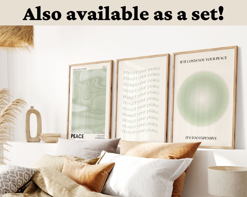 Green Poster, Room Decor Aesthetic, Trendy Green Wall Art, Peace Retro Motivational Typography Print, Dorm Decor Sage Green Art Print image 9