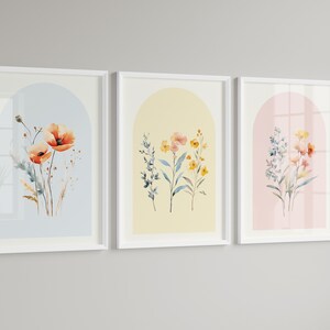 Wildflowers Wall Art Set of 3 Pink Blue Yellow Pastel Floral Dorm Room ...