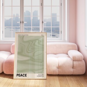 Green Poster, Room Decor Aesthetic, Trendy Green Wall Art, Peace Retro Motivational Typography Print, Dorm Decor Sage Green Art Print image 3