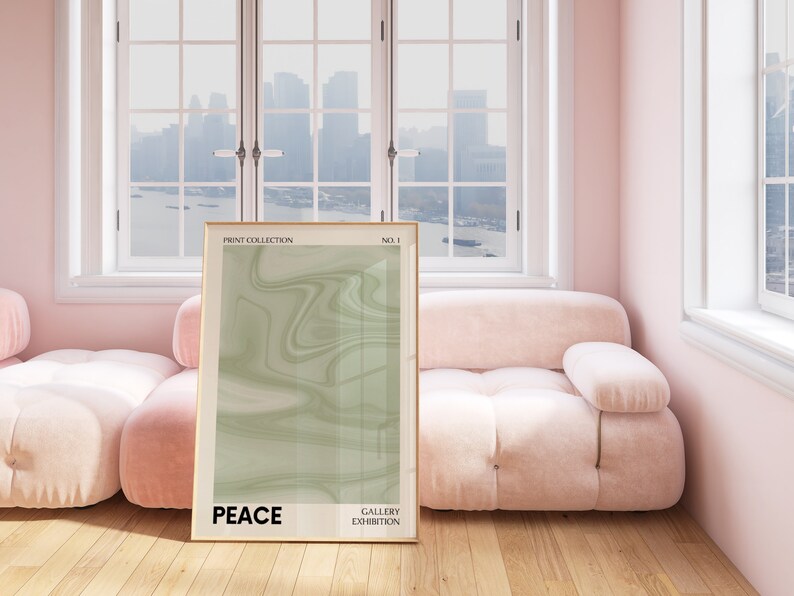 Green Poster, Room Decor Aesthetic, Trendy Green Wall Art, Peace Retro Motivational Typography Print, Dorm Decor Sage Green Art Print image 3