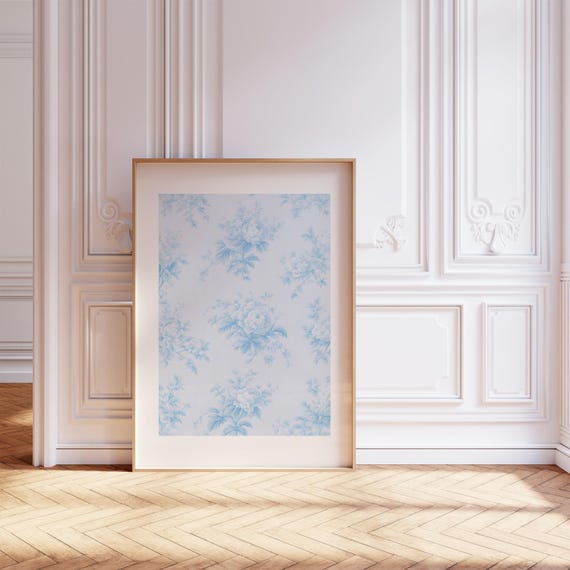 Love Shack Fancy Wall Art Blue Vintage Floral Print Set of 3 Blue Posters Digital Download Chinoiserie Wall Decor Aesthetic Art Print Simple