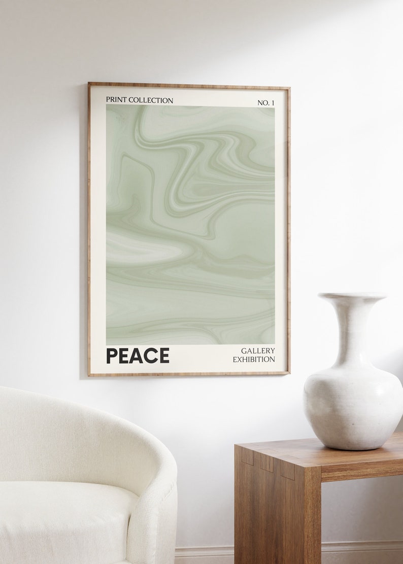Green Poster, Room Decor Aesthetic, Trendy Green Wall Art, Peace Retro Motivational Typography Print, Dorm Decor Sage Green Art Print image 4