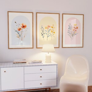Wildflowers Wall Art Set of 3 Pink Blue Yellow Pastel Floral Dorm Room ...