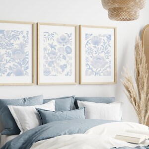 Chinoiserie Wall Art Blue Vintage Floral Print Set of 3 Blue Posters ...