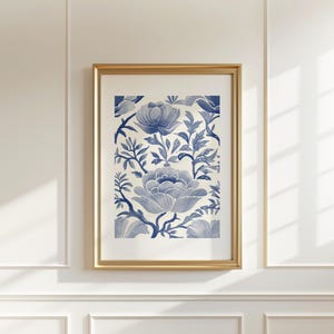 Chinoiserie Wall Art Blue Vintage Floral Print Set of 3 Blue Posters ...