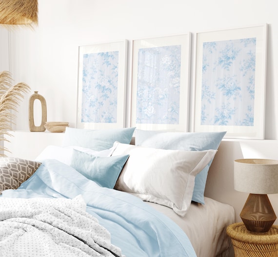 Love Shack Fancy Wall Art Blue Vintage Floral Print Set of 3 Blue Posters Digital Download Chinoiserie Wall Decor Aesthetic Art Print Simple