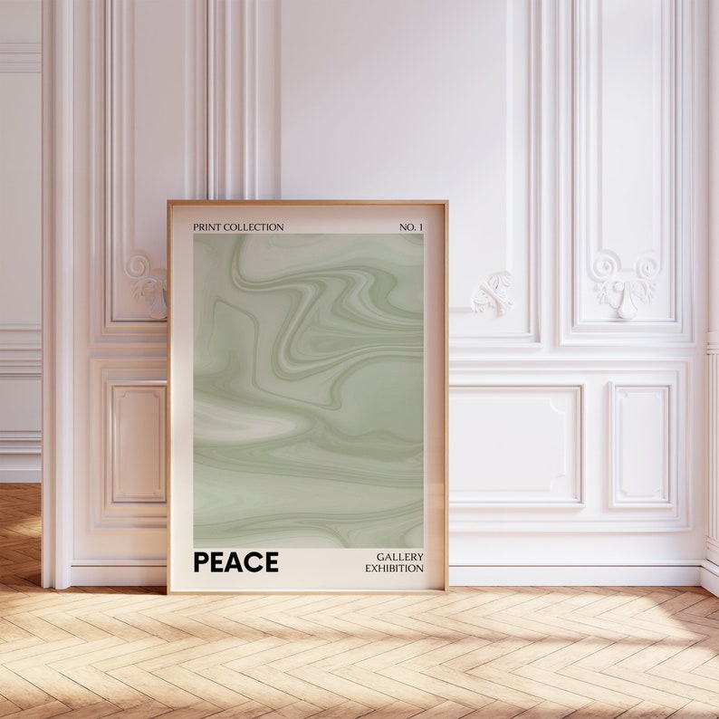 Green Poster, Room Decor Aesthetic, Trendy Green Wall Art, Peace Retro Motivational Typography Print, Dorm Decor Sage Green Art Print image 2