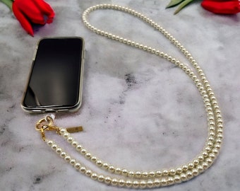 Universal Cell Phone Pearly Lanyard with Crossbody Strap, Multi Purpose Phone Charm and Bag Shoulder Strap