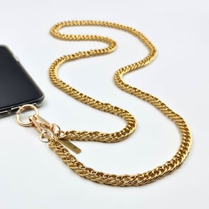 Universal Handy Kette, Lanyard mit Crossbody Gurt, Mehrzweck Handyanhänger und Taschengurt, Gold / Schwarz / Silber Farben