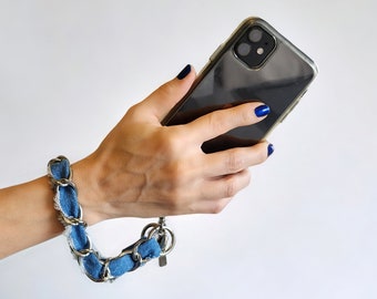 Wrist Chain Lanyard For Smart Phone Strap, Cell Phone Charm, Multi Purpose Use Denim Hand Bag Strap