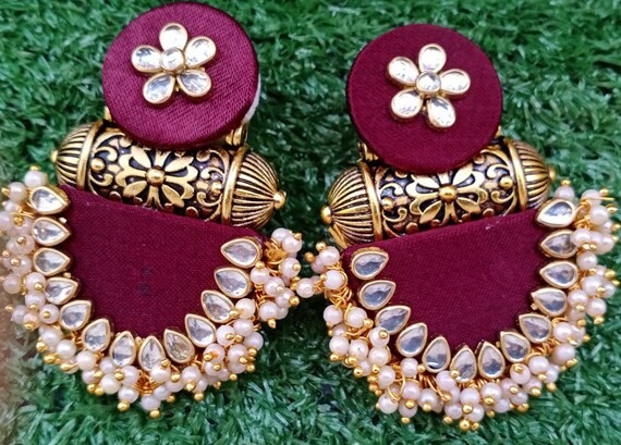 Handmade Artificial Red Colour Moti Earrings for Women Etsy