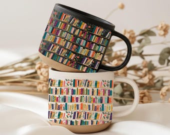 Tazza in ceramica con libreria vintage, regalo per amanti dei libri, regalo floreale a tema libri per lettori, tazza da caffè per la lettura