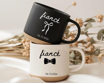 Personalized Fiancé Fiancée Mugs, Engagement Coffee Cup, Coquette Gift For Couple, Custom Wedding Date Mug, Future Mr And Mrs Gift