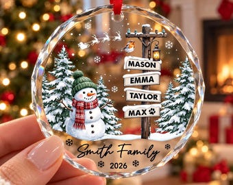 Family Names Christmas Ornament Family of 3 4 with Pets, up to 20 Members