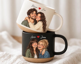 Watercolor Photo Pottery Mug, Custom Picture Coffee Cup Gift For Friends Besties, Couple Image Memories Gifts, Christmas Gifts, Family Gift