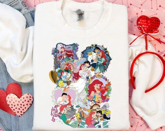 Sudadera con montaje de Ariel y la Sirenita, camiseta retro de la princesa Ariel de Disney, sudadera con capucha con arte vintage de Ariel y Eric, camiseta de sirena