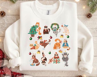 Weihnachtskatzen Shirt, Lustige Katzen Weihnachten T-shirt, Merry Catmas Sweatshirt, Lustige Tiere Geschenk für Katzenliebhaber
