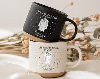 Personalized White Coat Ceremony Pottery Mug, Custom White Coat Party Gift, Med School Acceptance Gift Future Doctor, Graduation Gifts