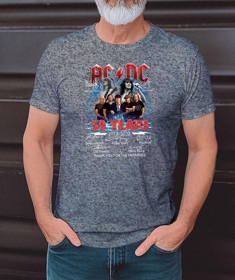 ACDC Band 50th Anniversary 1973 2023 Signature T-Shirt, ACDC TShirt Full Size S 5XL, Rock and Roll Shirt image 6