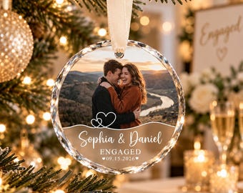 Custom Engagement Ornament, Couple Photo Engaged Ornament, Marriage Proposal Gift, Engagement Keepsake