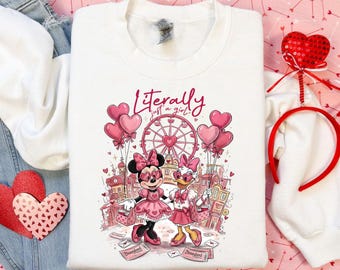 Felpa di San Valentino con Minnie Daisy, maglietta vintage con coppia di occhiali a forma di cuore, felpa con cappuccio con slogan retrò Disneyland