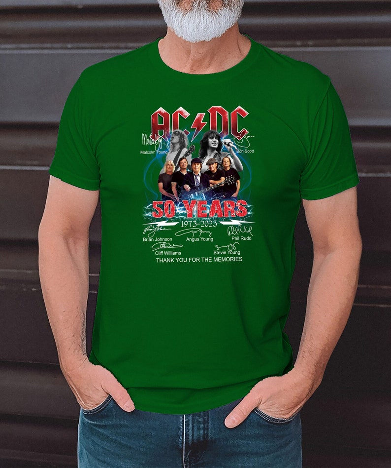 ACDC Band 50th Anniversary 1973 2023 Signature T-Shirt, ACDC TShirt Full Size S 5XL, Rock and Roll Shirt Kelly Green