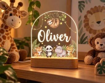 Personalized LED Animal Lamp, Kids Night Light Gift, Safari Jungle Animals Light, Birthday Gifts for Kids, Kids Bedroom Nursery Table Light