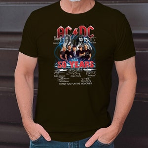 ACDC Band 50th Anniversary 1973 2023 Signature T-Shirt, ACDC TShirt Full Size S 5XL, Rock and Roll Shirt Chocolate