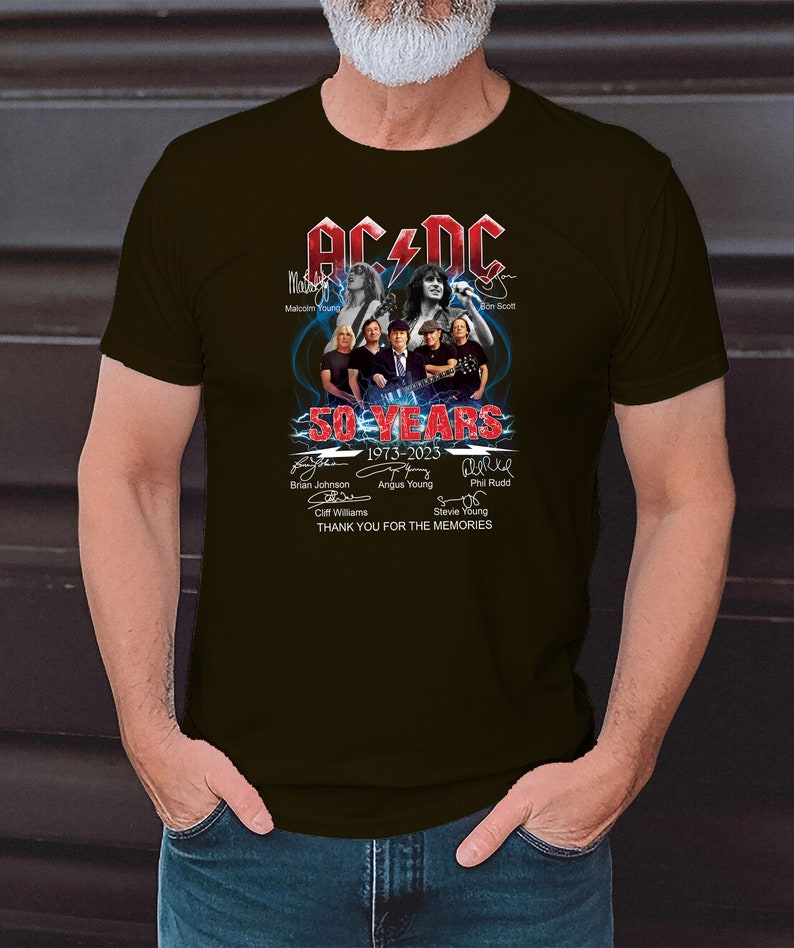 ACDC Band 50e anniversaire 1973 2023 T-shirt signature, ACDC TShirt pleine taille S 5XL, chemise Rock and Roll image 5