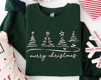 Minimalistisk God Jul-tröja, enkel julgrans-T-shirt, elegant julluvtröja, modern vintertröja, festlig presenttröja