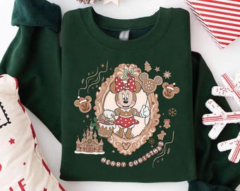 Vintage Minnie Mouse jultröja, retro pepparkaks-Minnie-t-shirt, Disney Holiday Minnie-huvtröja, söt juldesign