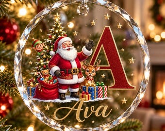 Personalized Initial Christmas Ornament, Custom Name Ornament, Santa Reindeer Elf Keepsake, Family Christmas Gift