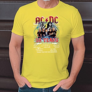 ACDC Band 50e anniversaire 1973 2023 T-shirt signature, ACDC TShirt pleine taille S 5XL, chemise Rock and Roll Yellow
